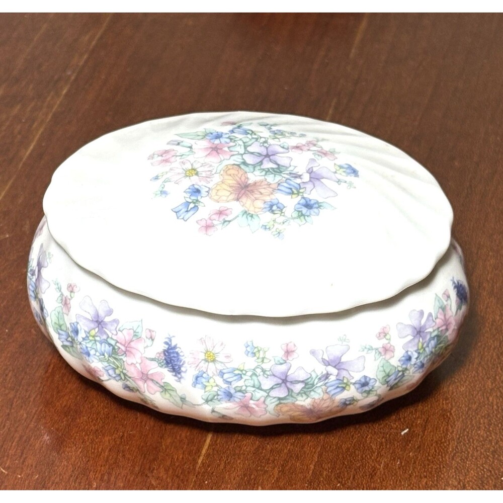 Vintage Wedgwood “Angela” Floral Pattern Bone China Oval Trinket Box